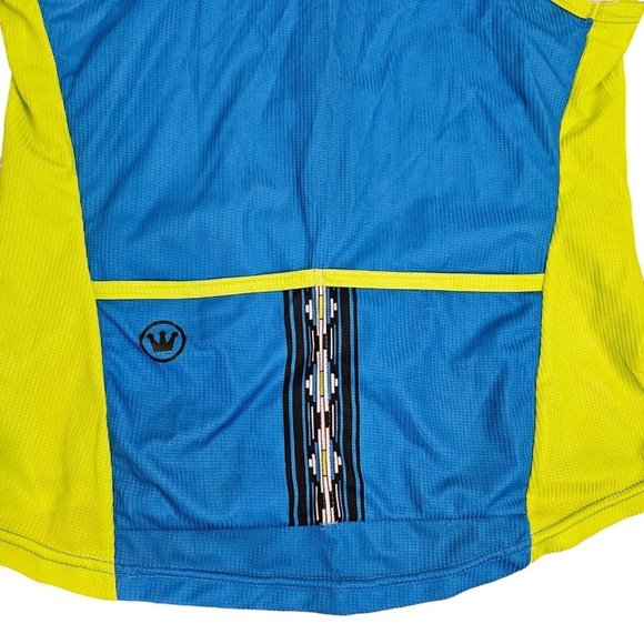 Womens XL Neon Bright Cycling Tank Yellow Blue Pockets Zip Canari Colorblock - Picture 4 of 8